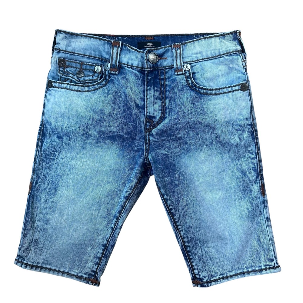 True Religion Rocco Relaxed Skinny Acid Wash Denim Shorts Mens 32 Big T 105889